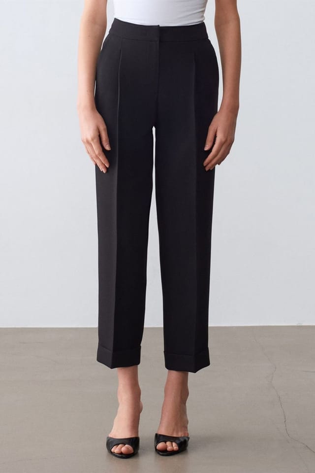 Dilvin Dilvin Women's High-waist Straight-leg Tailored Trousers in Black - 3