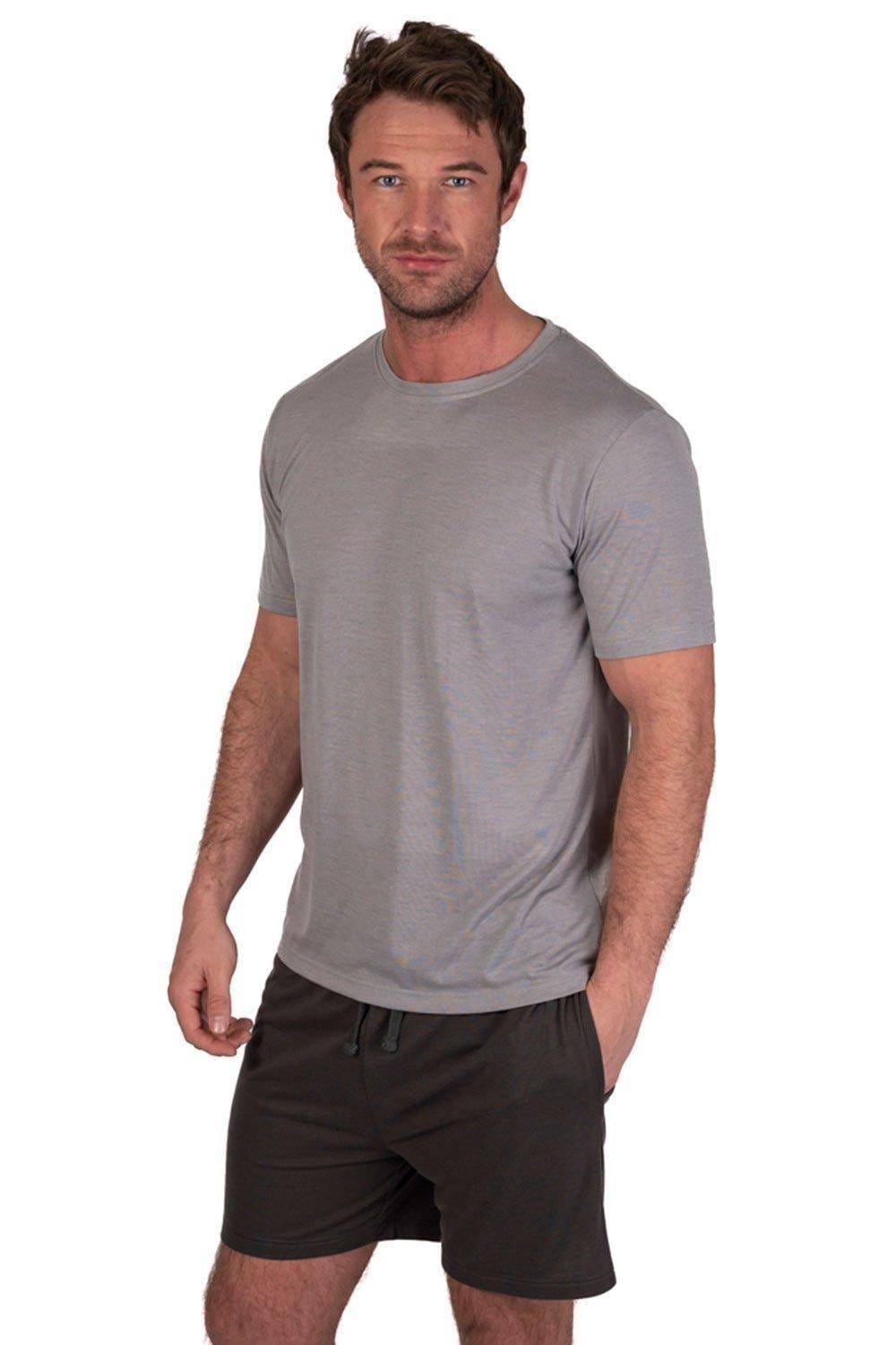 Light & Shade Light & Shade Men's Crew Neck Tee & Short Pyjama Set in Light Grey - 4