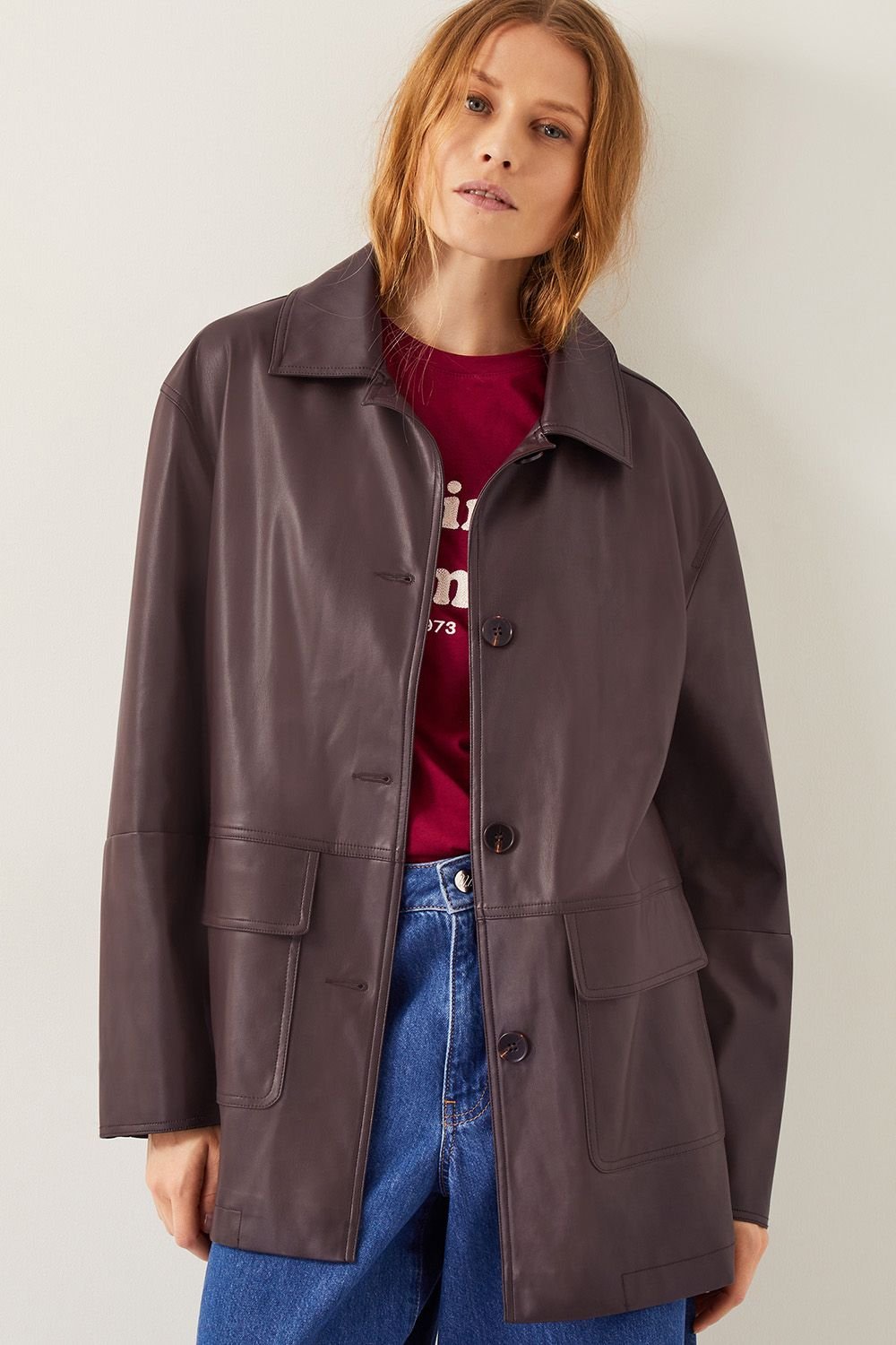 Monsoon Monsoon Women's Paula Faux Leather Jacket Brown in Chocolate - 1