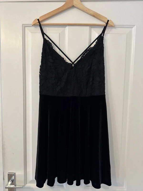 New Look Black Lace and Velvet Skater Dress