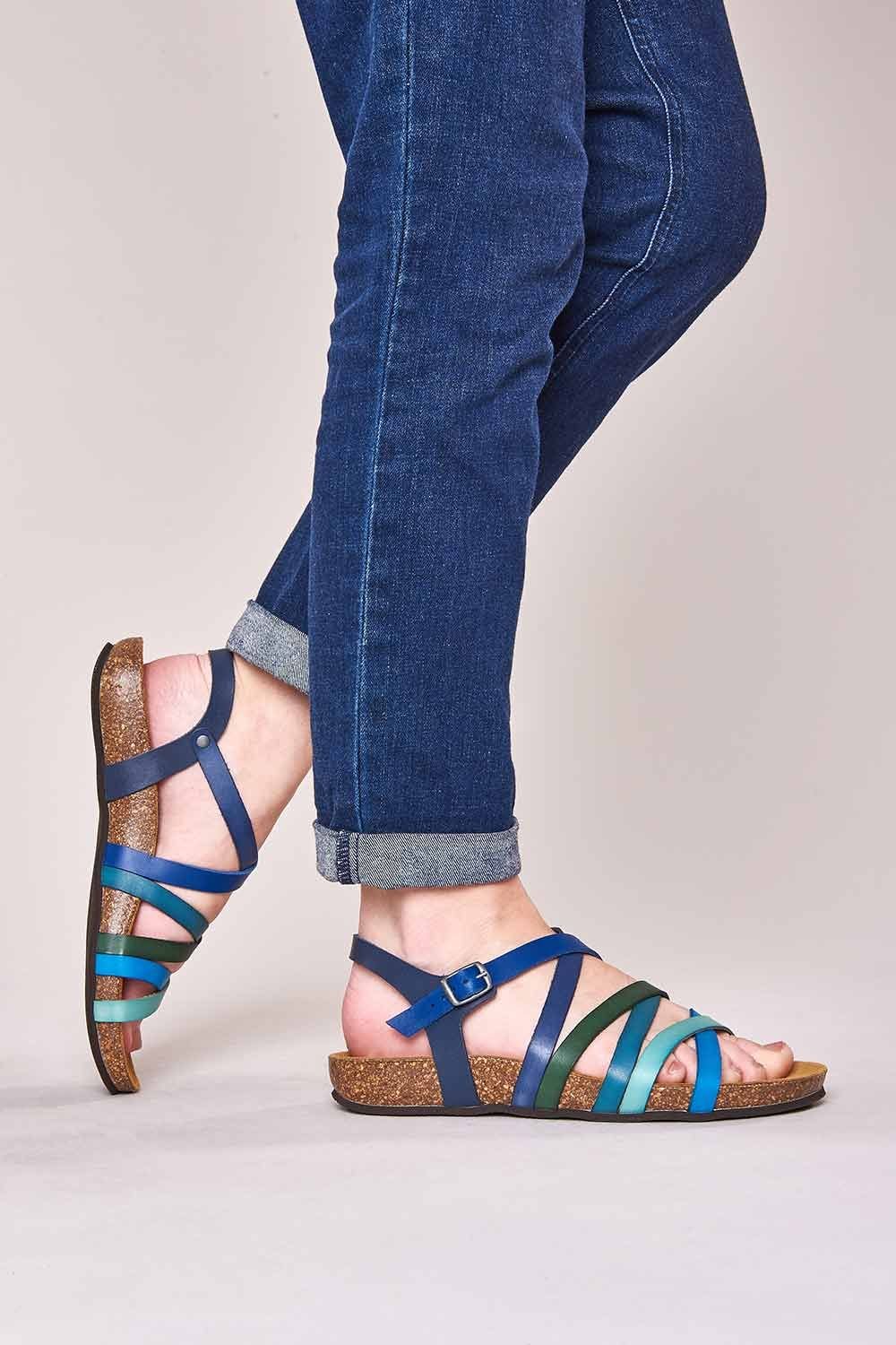 Moshulu Moshulu Women's 'Ginger Ale' Strappy Cork Footbed Sandals in Blue - 3