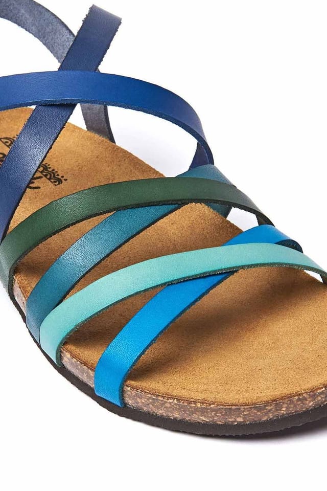 Moshulu Moshulu Women's 'Ginger Ale' Strappy Cork Footbed Sandals in Blue - 3