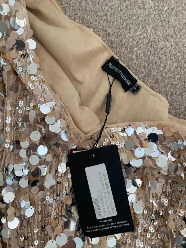 PLT Fully sequin embellished one sleeve midi dress