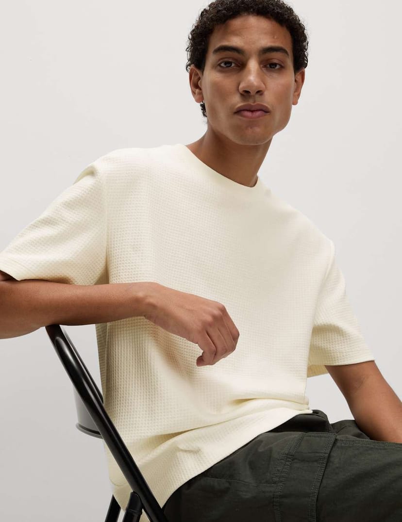 Marks & Spencer M&S Relaxed Pure Cotton Waffle T-Shirt Ivory - 1