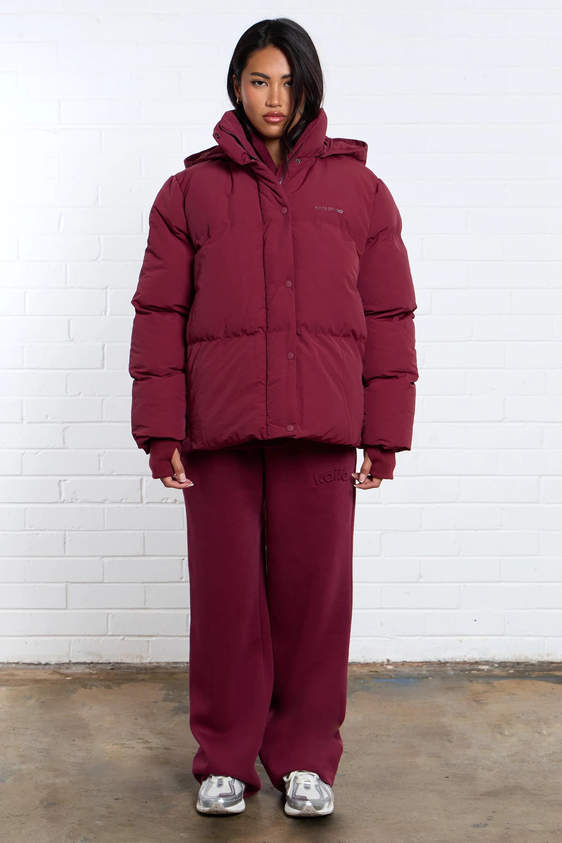 Kaiia Kaiia Studio Burgundy Oversized Puffer Coat