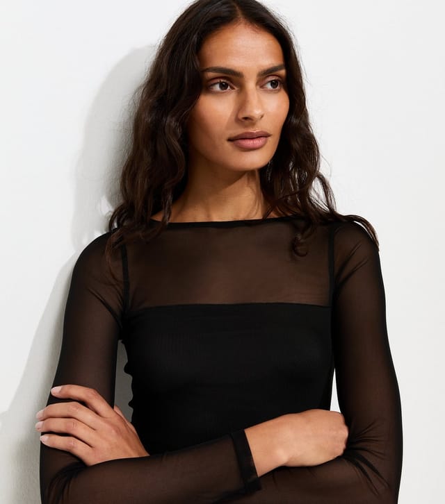 New Look Women's Black Mesh Panelled Long Sleeve Bodysuit New Look - 2