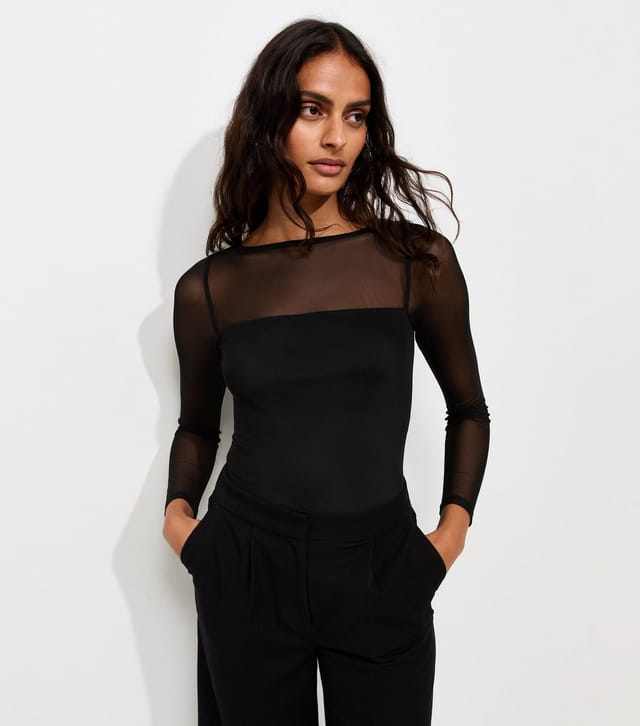 New Look Women's Black Mesh Panelled Long Sleeve Bodysuit New Look - 3