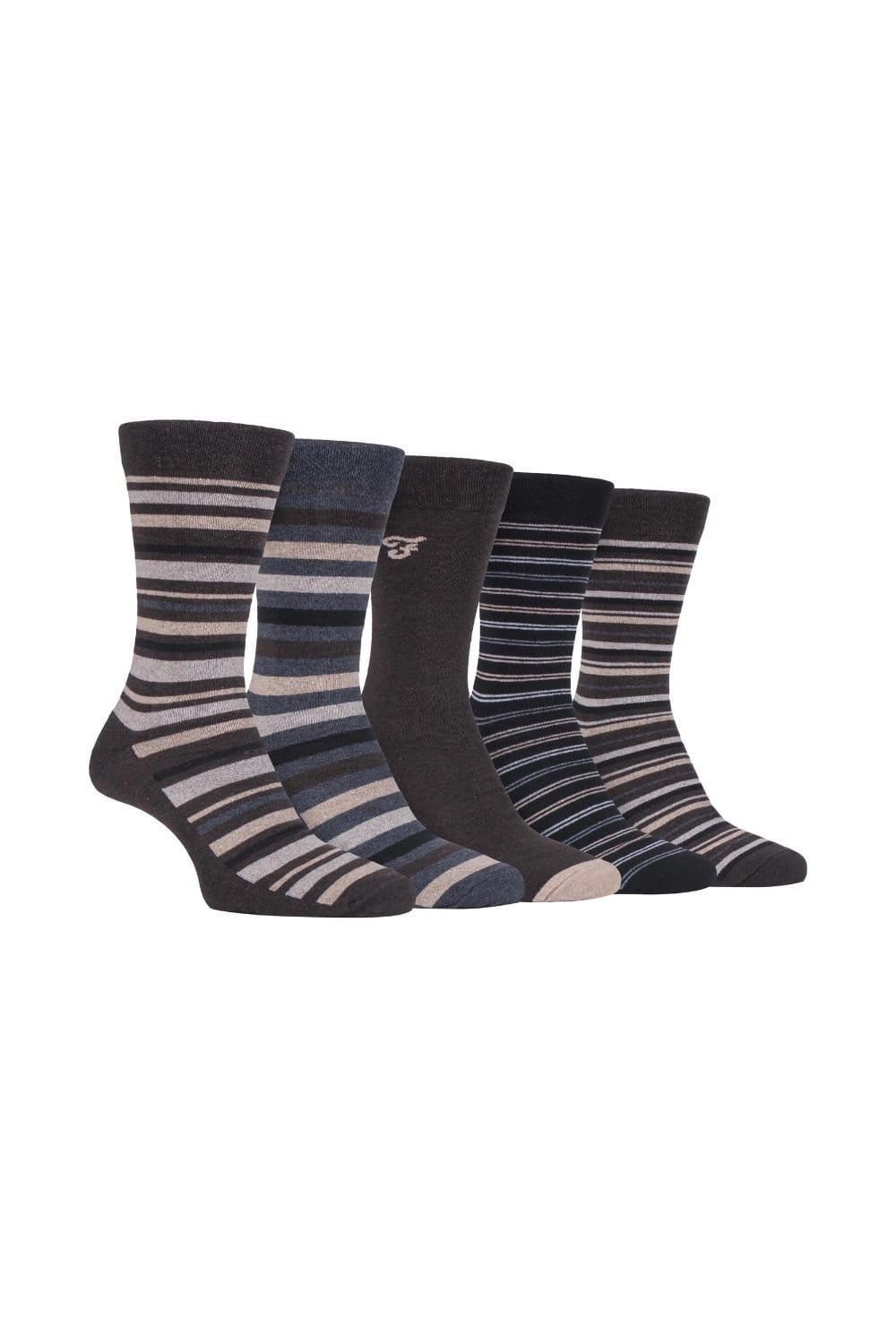 Farah FARAH Men's 5 Pack Striped Patterned Cotton Dress Socks in Brown - 1
