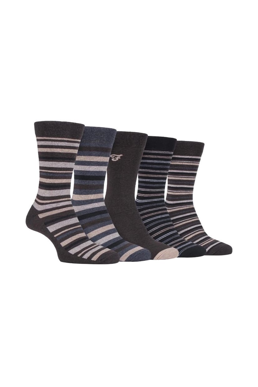 Farah FARAH Men's 5 Pack Striped Patterned Cotton Dress Socks in Brown - 1