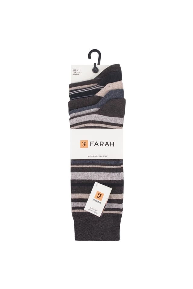 Farah FARAH Men's 5 Pack Striped Patterned Cotton Dress Socks in Brown - 2