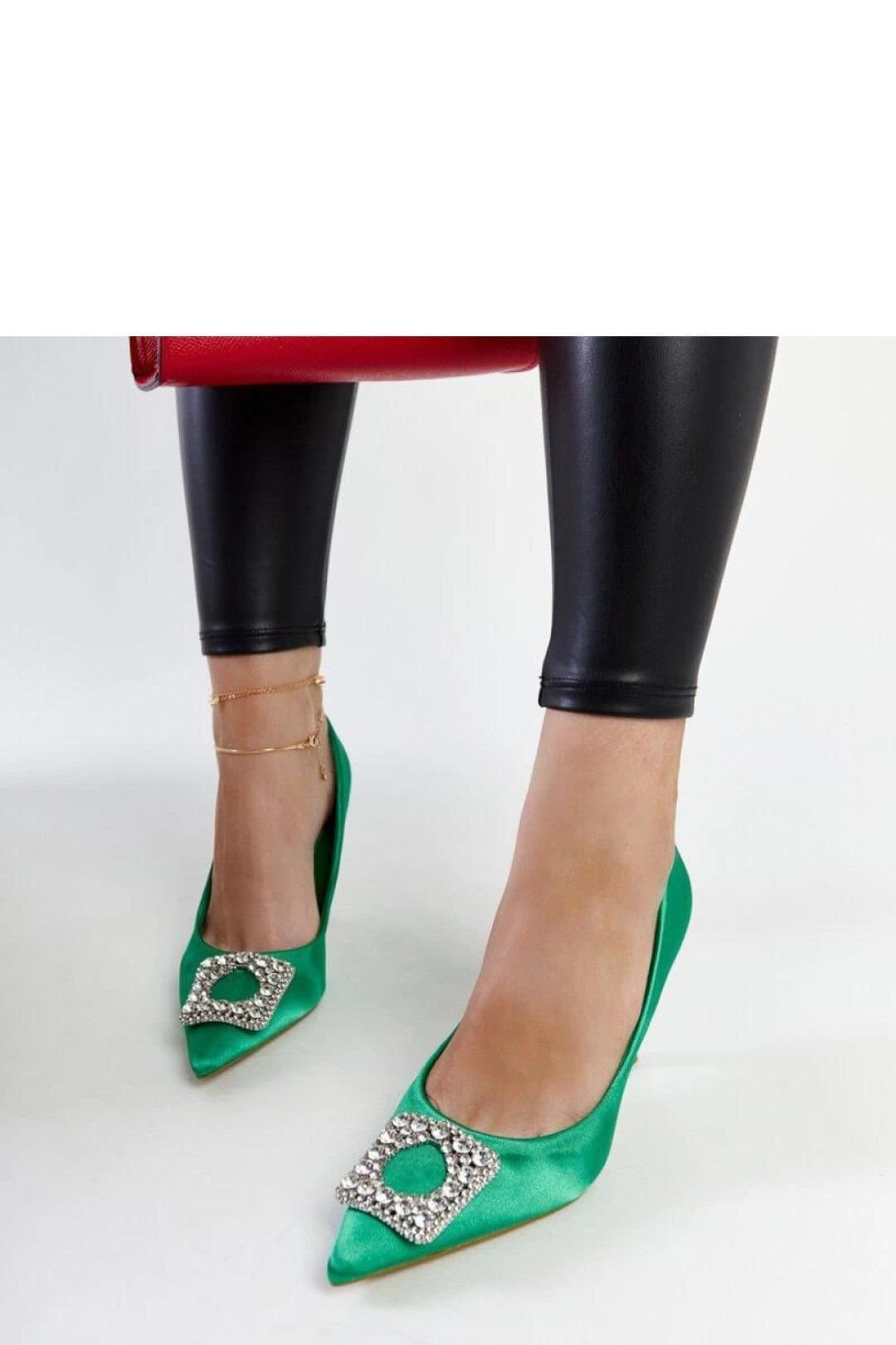 Love Lace Love Lace Women's Satin Zircon High Heel Pumps Slip On Pointed Toe Elegant in Green
