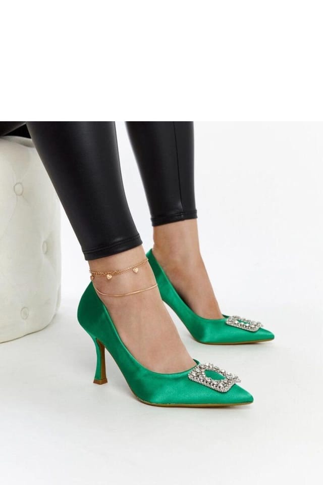 Love Lace Love Lace Women's Satin Zircon High Heel Pumps Slip On Pointed Toe Elegant in Green - 2