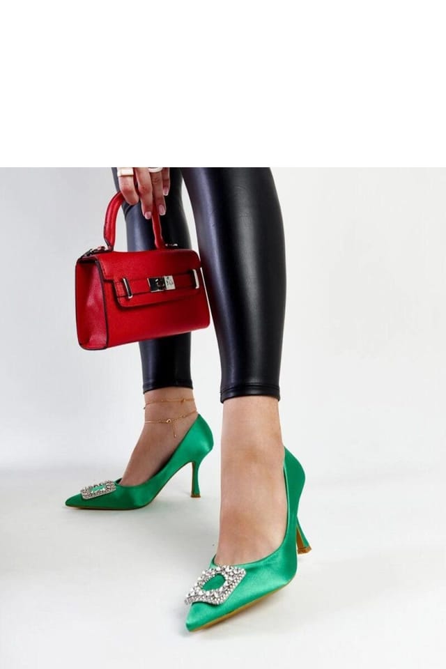 Love Lace Love Lace Women's Satin Zircon High Heel Pumps Slip On Pointed Toe Elegant in Green - 3