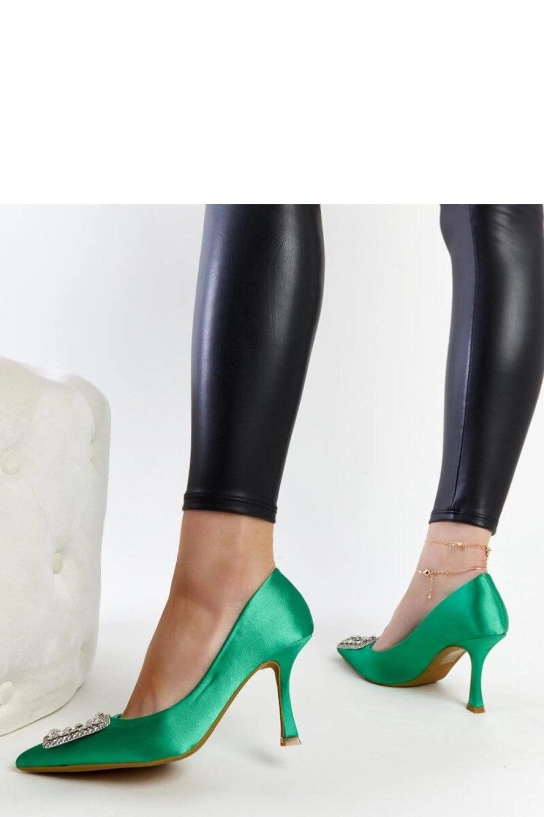 Love Lace Love Lace Women's Satin Zircon High Heel Pumps Slip On Pointed Toe Elegant in Green - 4
