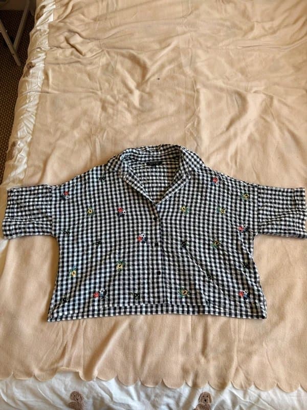 Topshop Topshop embroidered gingham button down shirt
