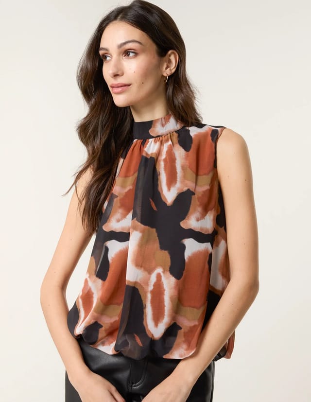 Blue Vanilla Printed Sleeveless Puff Hem Blouse - 3