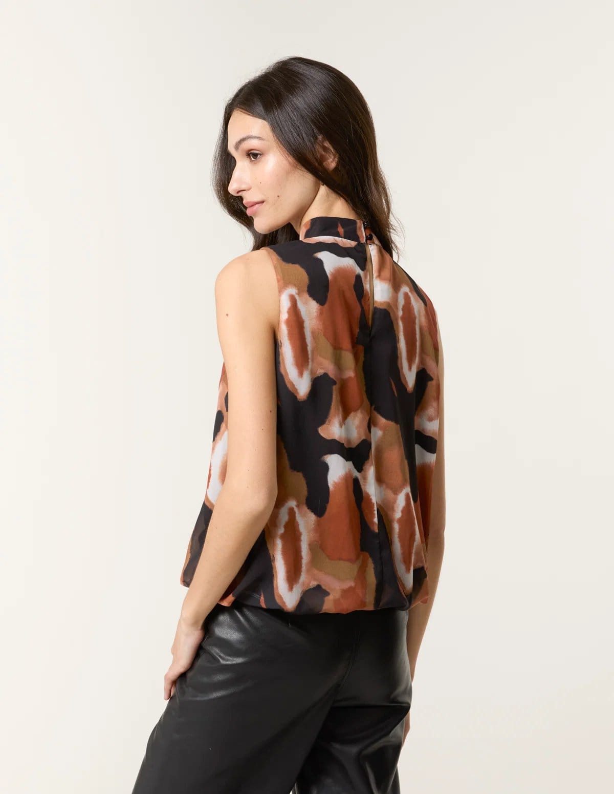 Blue Vanilla Printed Sleeveless Puff Hem Blouse - 4