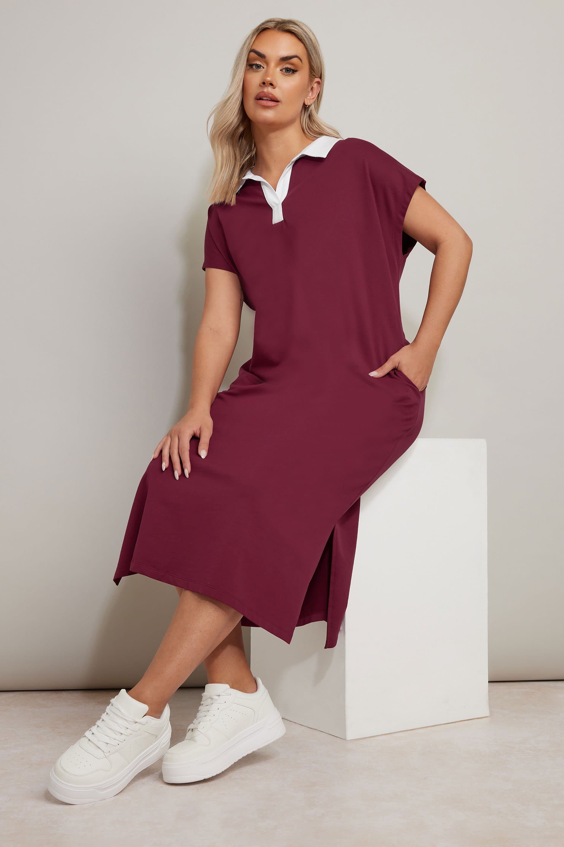 Yours Plus Size Dark Red Jersey Collar Grownon Sleeve Dress