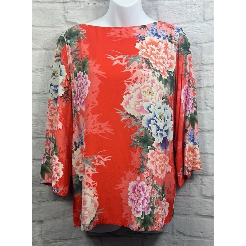 Wallis Wallis Blouse Red Orange Cream Floral Summer Size 12 BNWT Cottagecore Chiffon