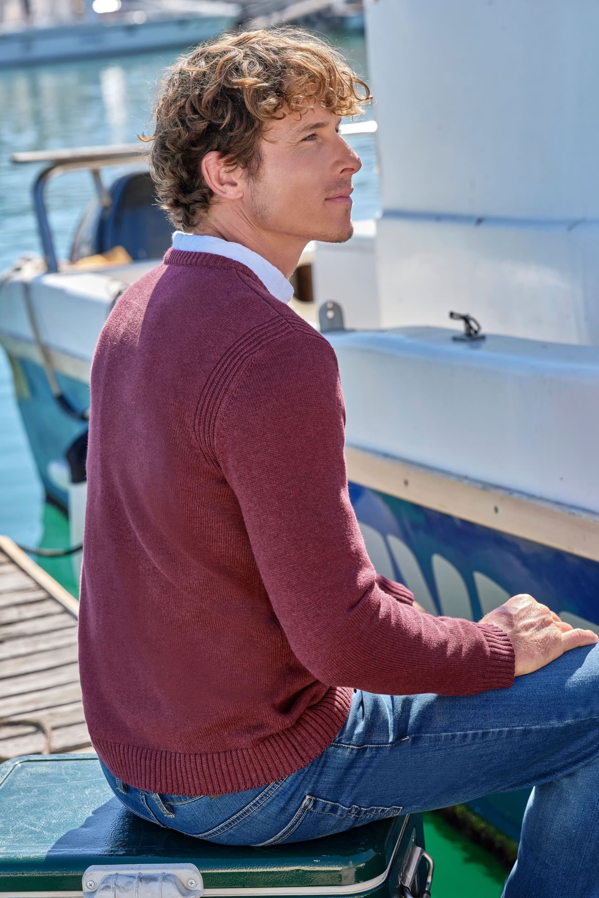 WoolOvers WoolOvers Men's Essential Cotton V Neck Jumper in Red
