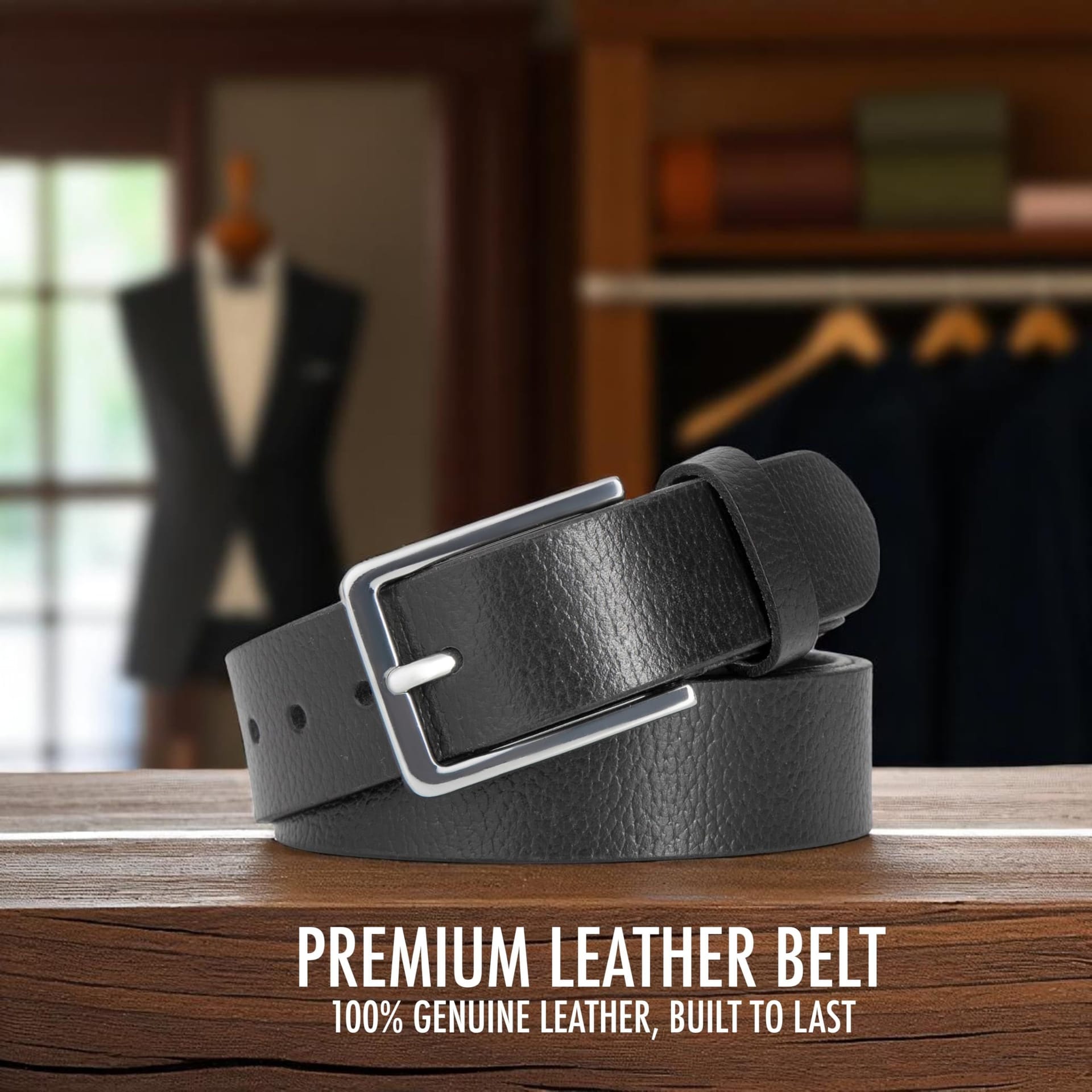 Woodland Leathers Woodland Leathers Men's Leather Belts, Genuine Leather belt 1.25" Width in Black - 4