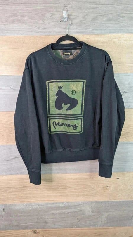 Money Money Clothing Sweatshirt Mens Size Large Crew Neck Navy Cotton Graphic Print