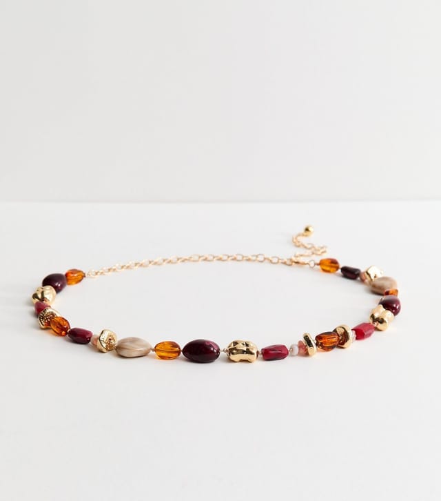 New Look Gold Tone Multicolour Beaded Chain Belt New Look - 2