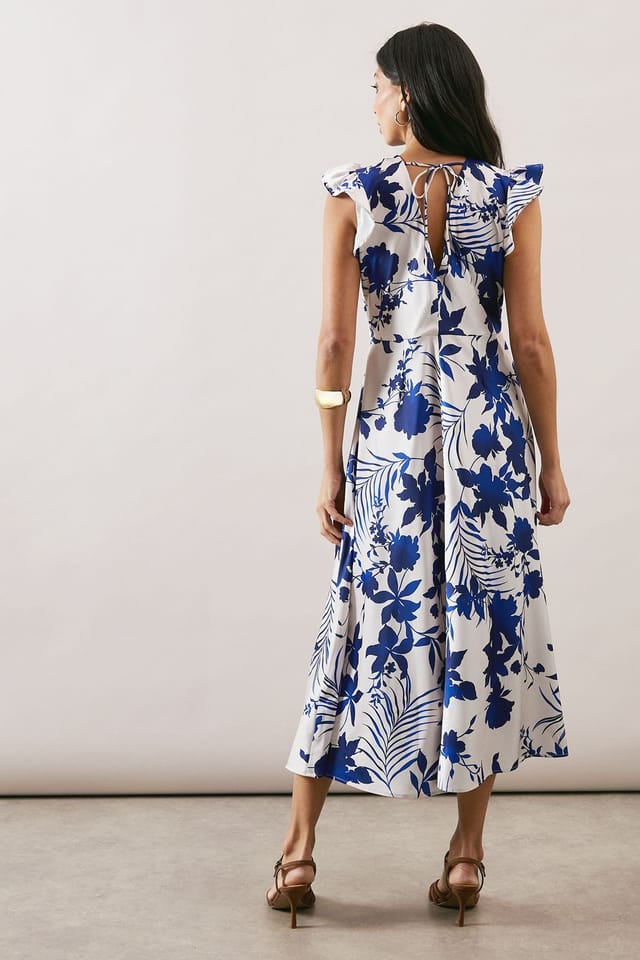 Wallis Wallis Women's Floral Print Bias Cut Satin V Neck Dress in Ivory - 3