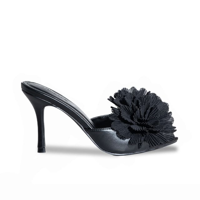 Truffle Collection Truffle Collection Women's Heeled Open Toe Mules Slip On PU Stiletto Heel Summer Shoes in Black - 3