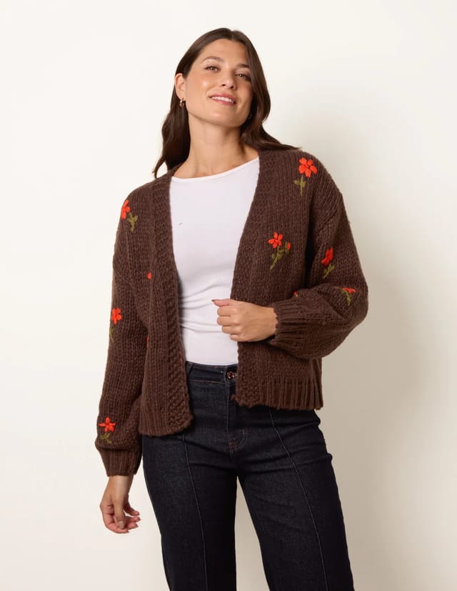 Blue Vanilla Flower Embroidery Detailed Cardigan - 2