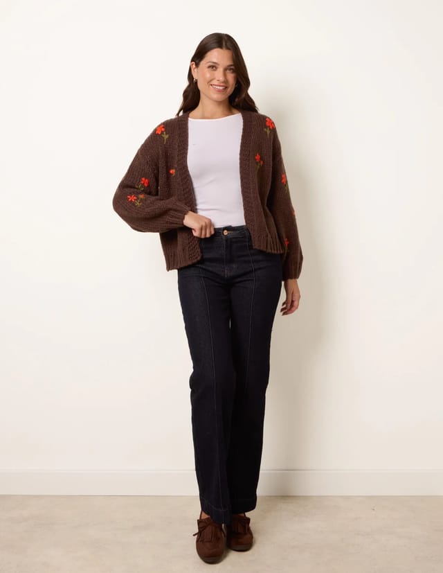 Blue Vanilla Flower Embroidery Detailed Cardigan - 3