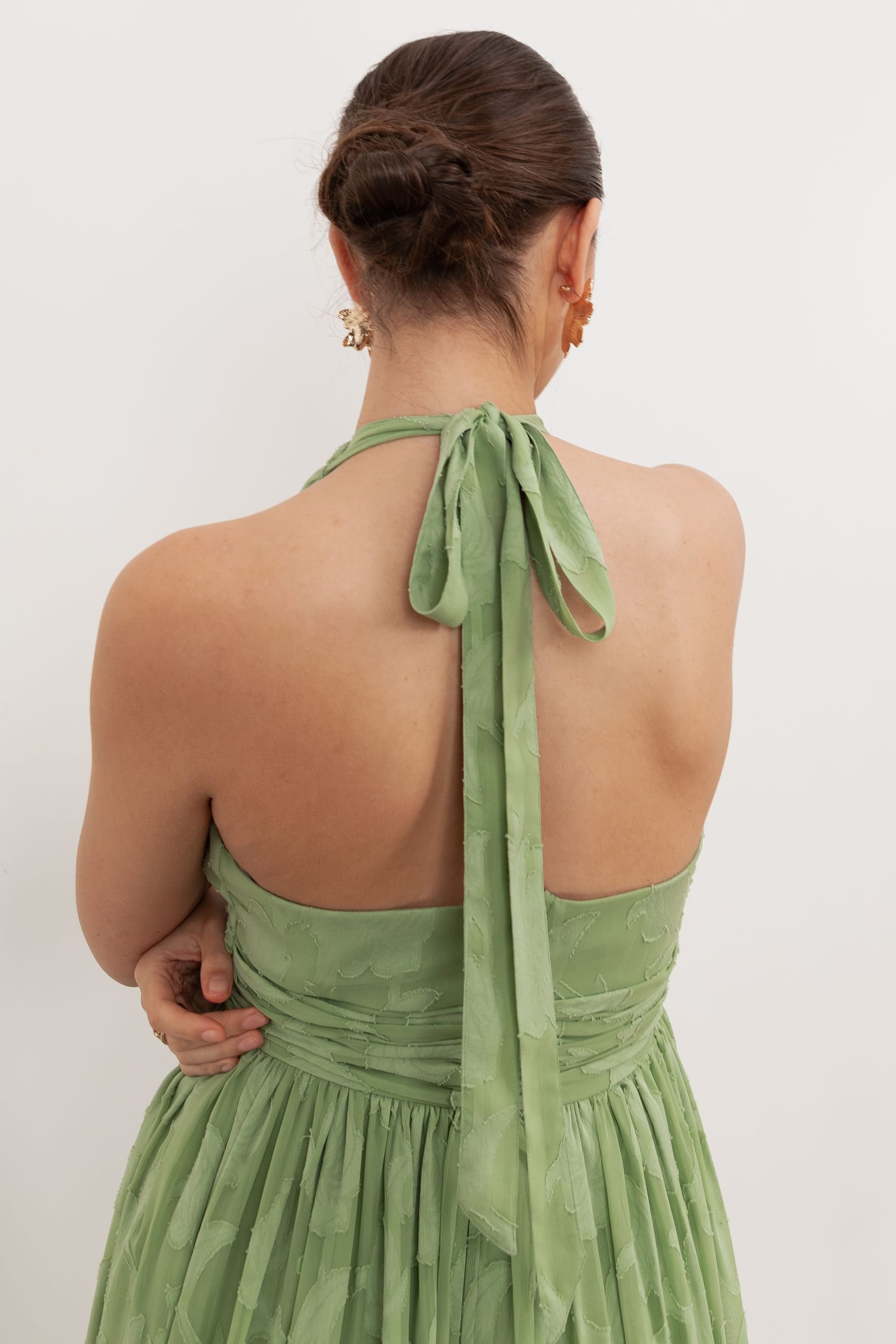 Anaya with Love Anaya with Love Women's Floral Burnout Halter Neck Midaxi Dress in Green - 4