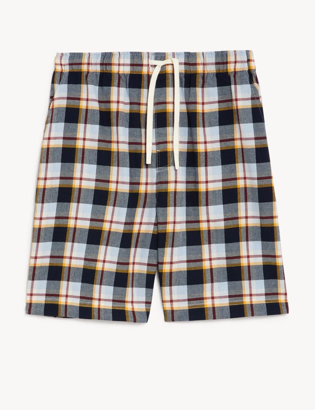 Marks & Spencer M&S Pure Cotton Checked Loungewear Shorts Navy Mix