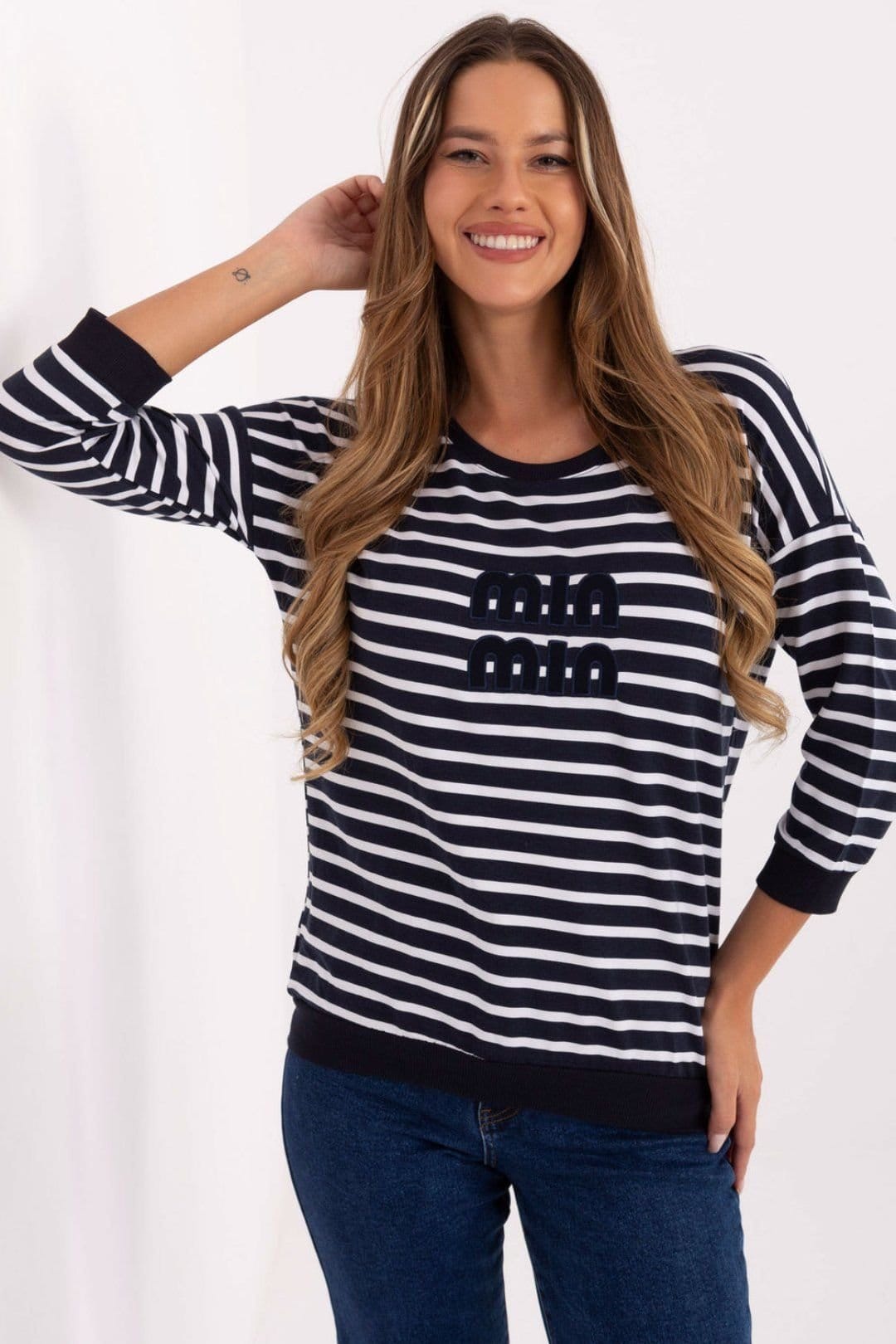 Love Lace Navy Striped Micromodal Blouse