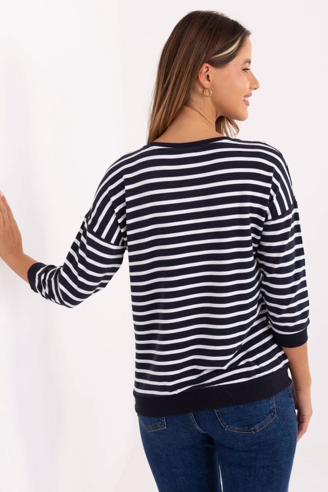 Love Lace Love Lace Women's Micromodal Round Neck Casual Blouse with Stripe in Navy - 3