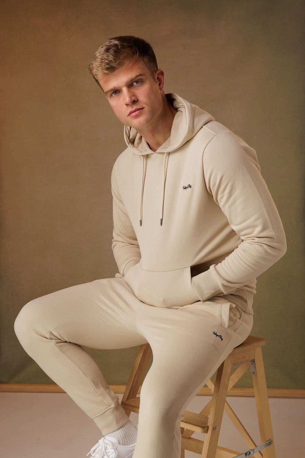 Tokyo Laundry Tokyo Laundry Men's Cotton Blend Hoody & Jogger Set in Beige