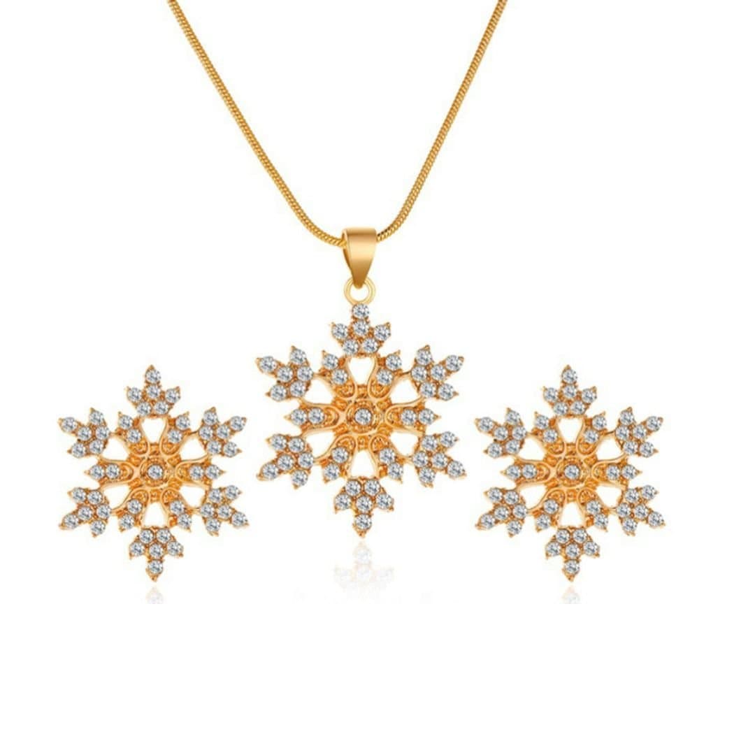 Lovii Lovii Women's Gold Snowflake Necklace & Earring Set