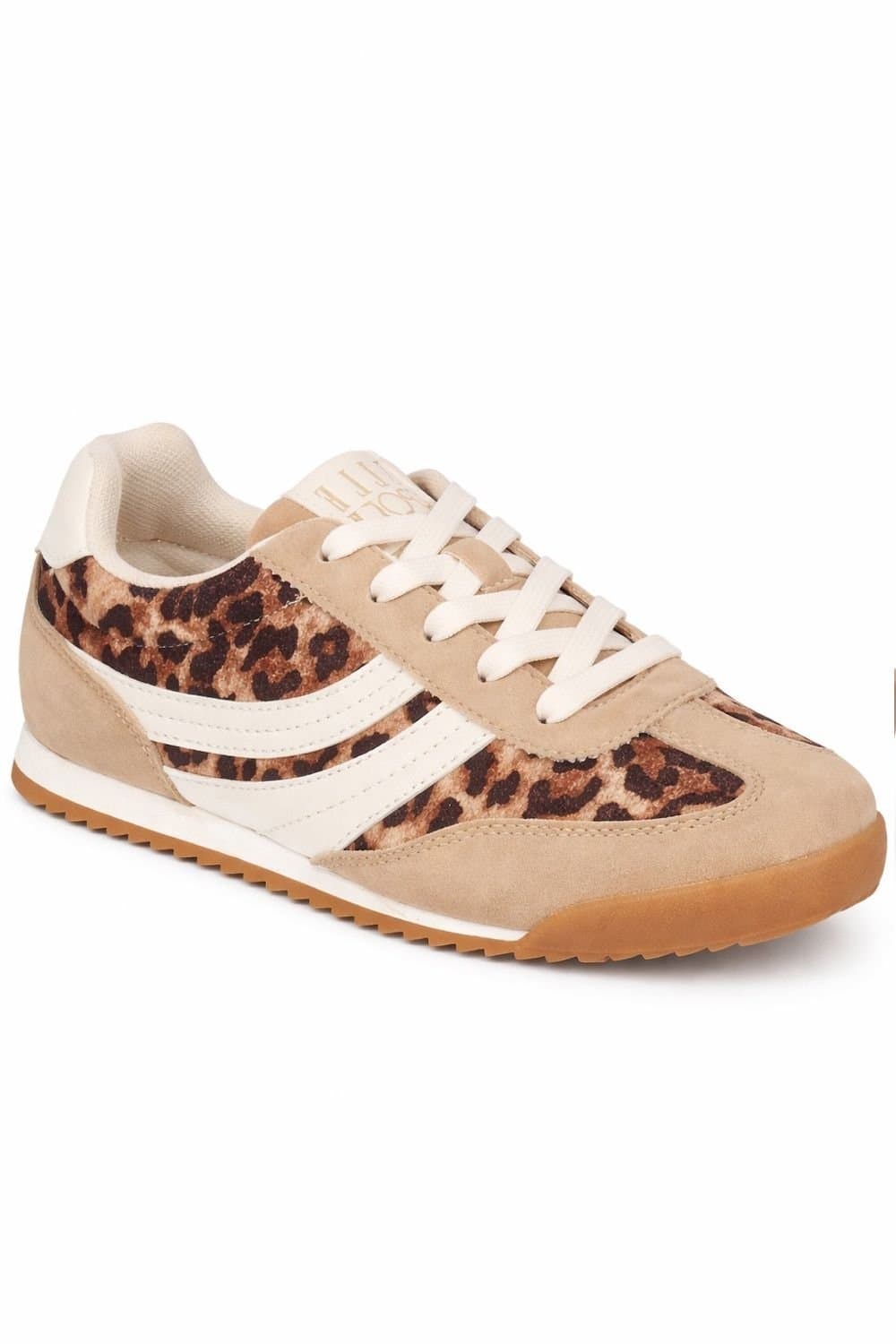 Elle Sport Elle Sport Women's Leopard Print Trainers with Lace Fastening & Retro Sole in Beige