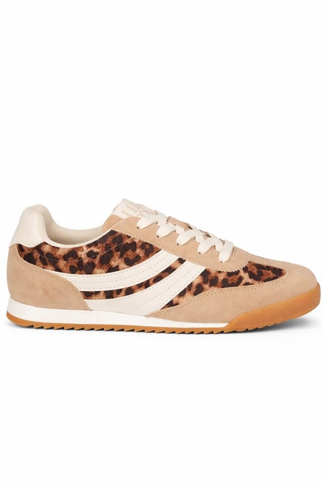 Elle Sport Elle Sport Women's Leopard Print Trainers with Lace Fastening & Retro Sole in Beige - 2