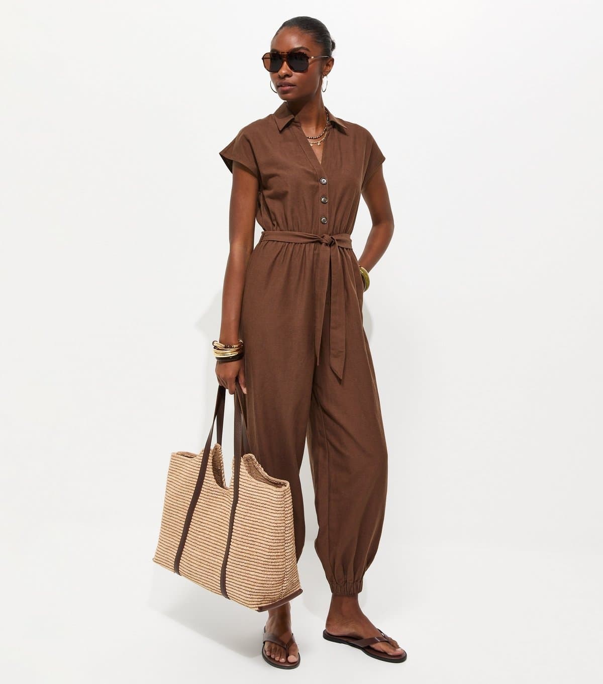 New Look Women's Dark Brown Balloon Leg Utility Jumpsuit New Look