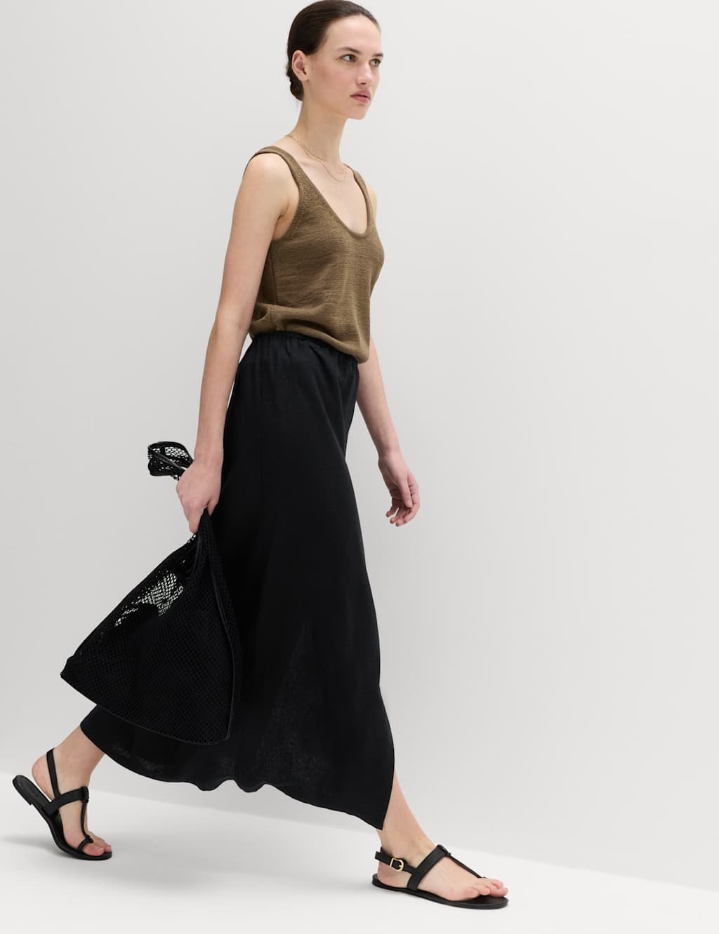 Marks & Spencer M&S Black Linen Rich Maxi Wrap Skirt