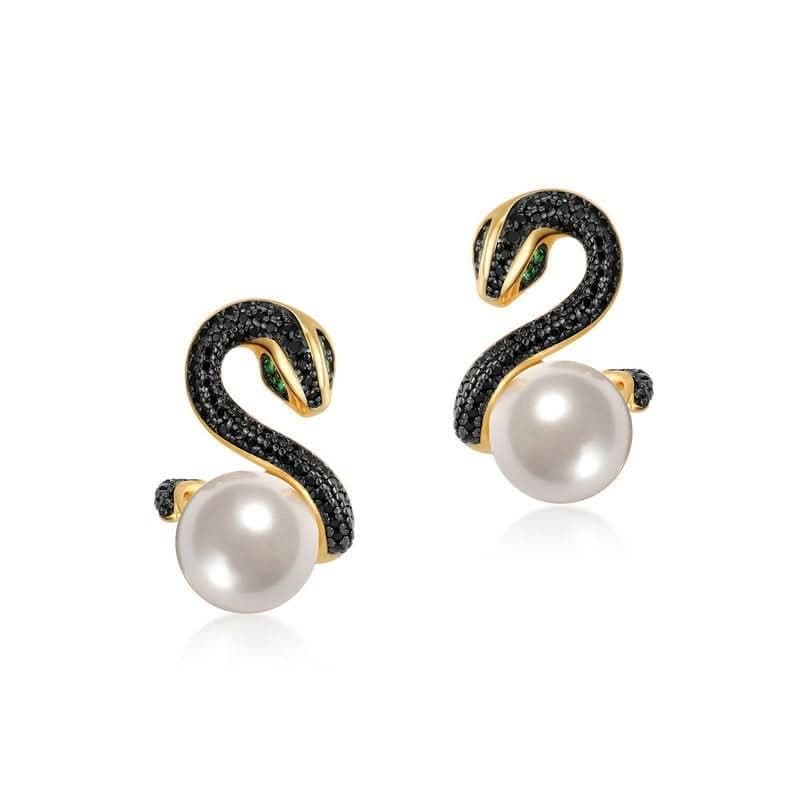 Angel Barocco Angel Barocco Gold & Silver Snake Pearl Earrings