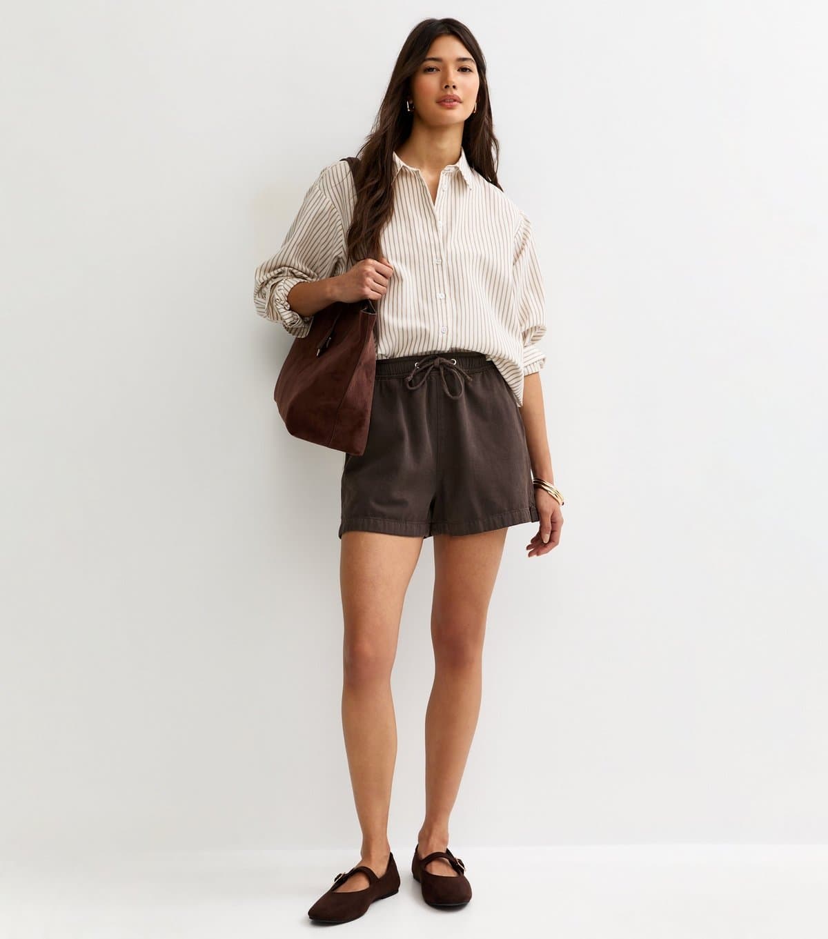 New Look New Look Dark Brown Cotton Twill Shorts