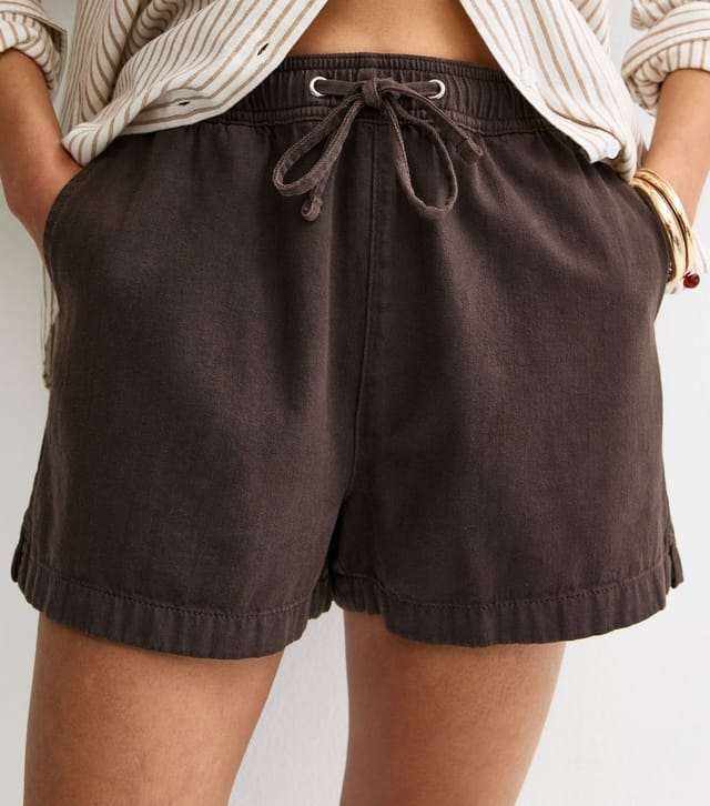 New Look Women's Dark Brown Cotton Twill Pull On Drawstring Shorts New Look - 2