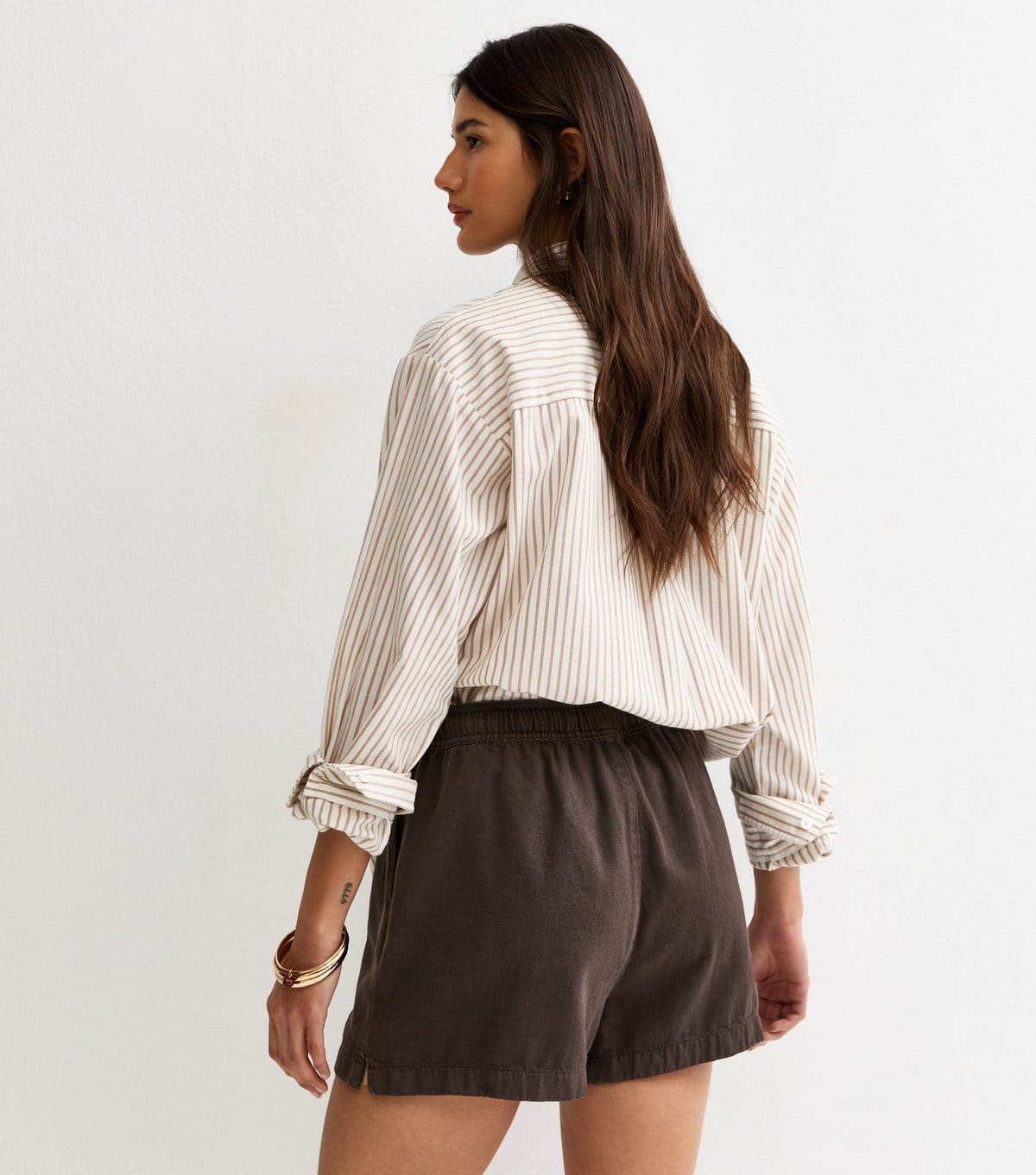 New Look Women's Dark Brown Cotton Twill Pull On Drawstring Shorts New Look - 4