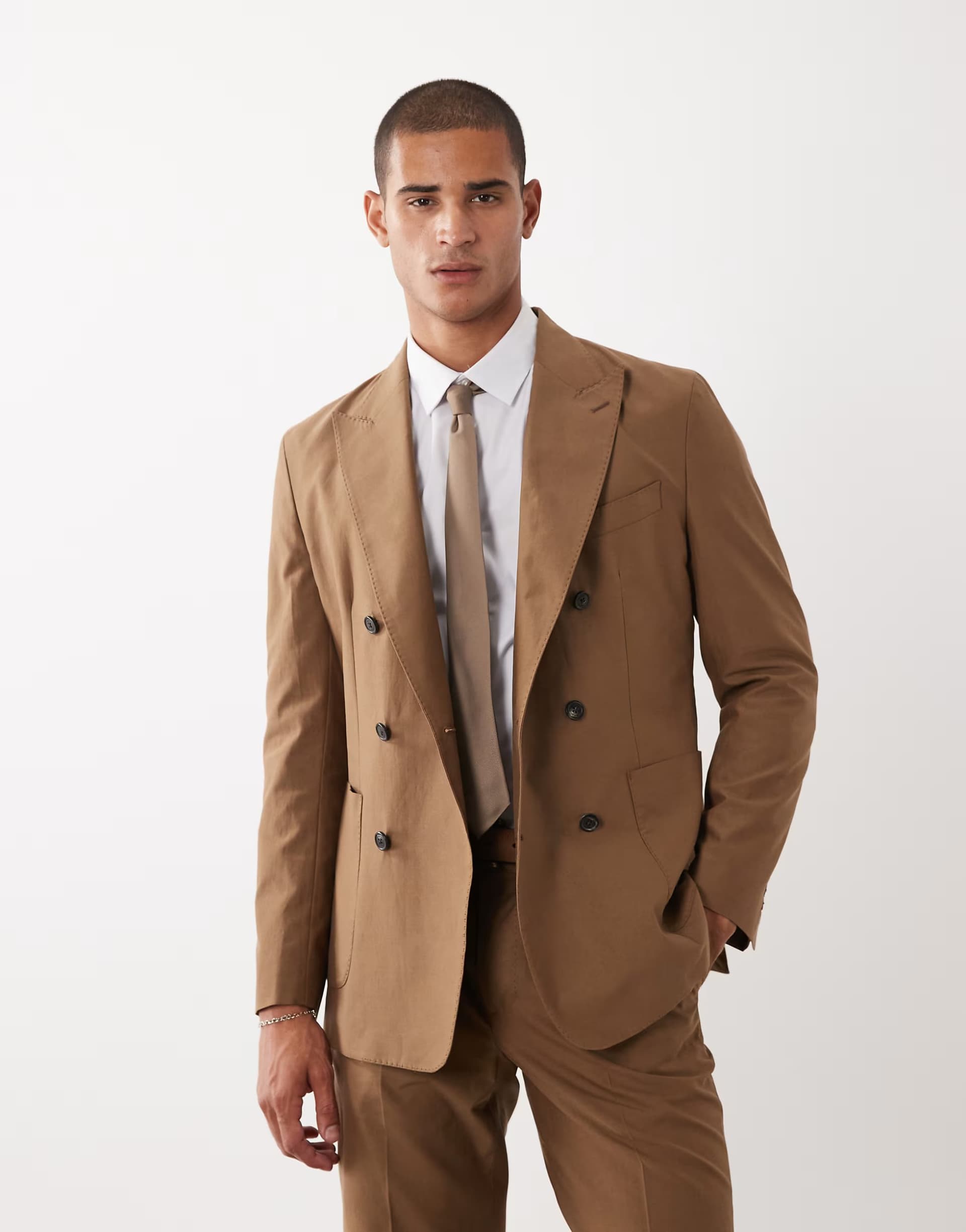 ASOS Mango Oasis double breasted blazer co-ord in mid brown