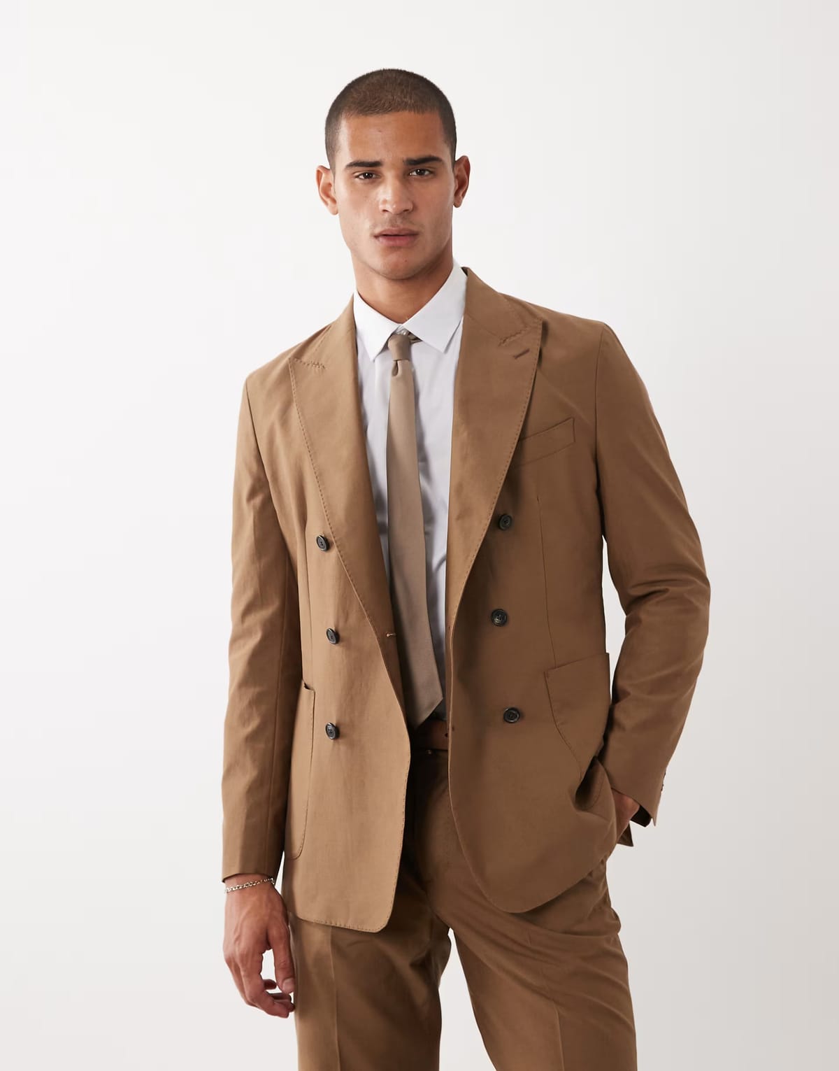 ASOS Mango Oasis double breasted blazer co-ord in mid brown - 1