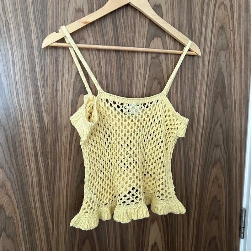 ASOS Asos Yellow Knit Crochet Ruffle Frill Tie Cami Vest Top Small