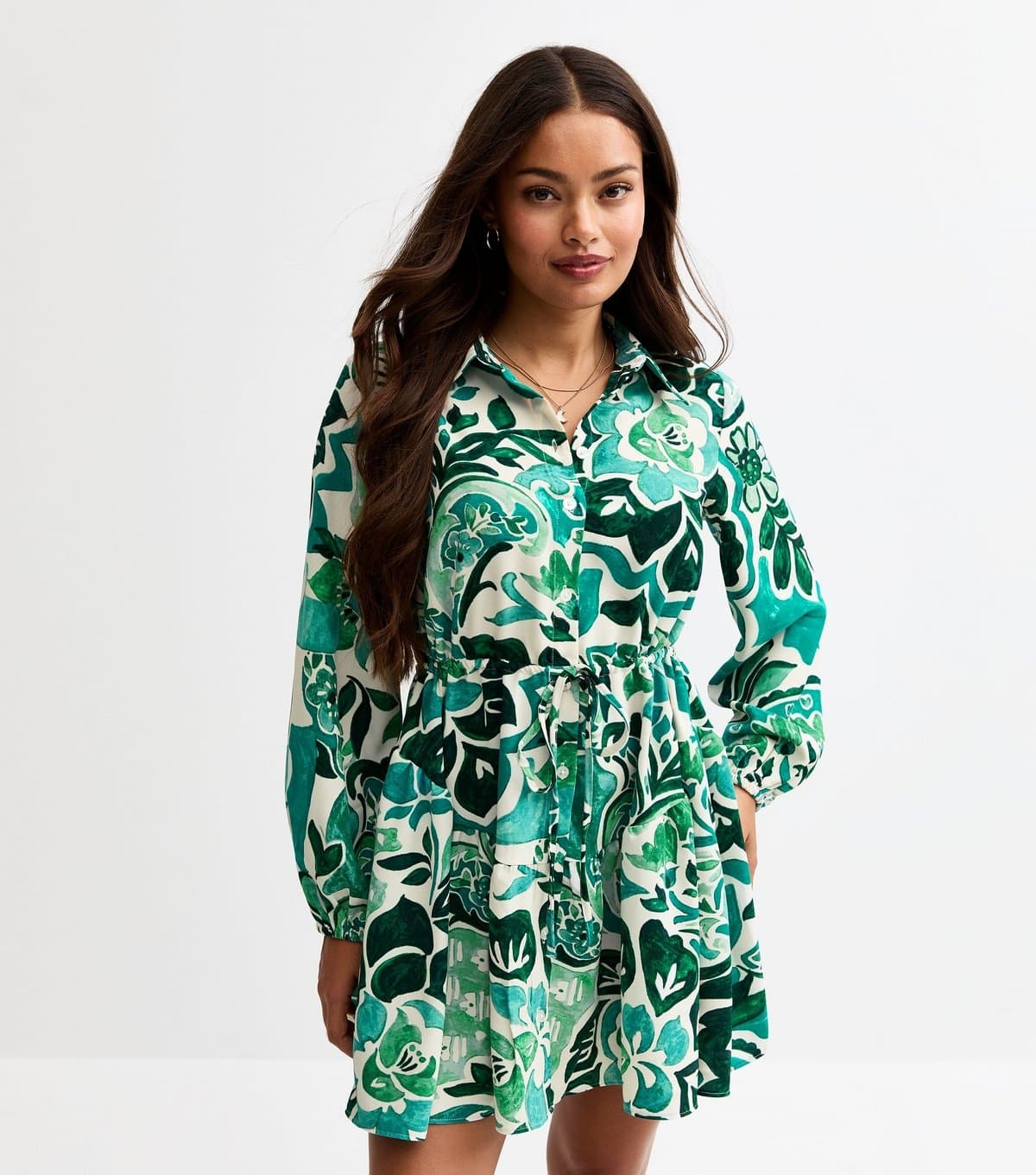 New Look Women's Petite Green Paisley Print Mini Shirt Dress New Look