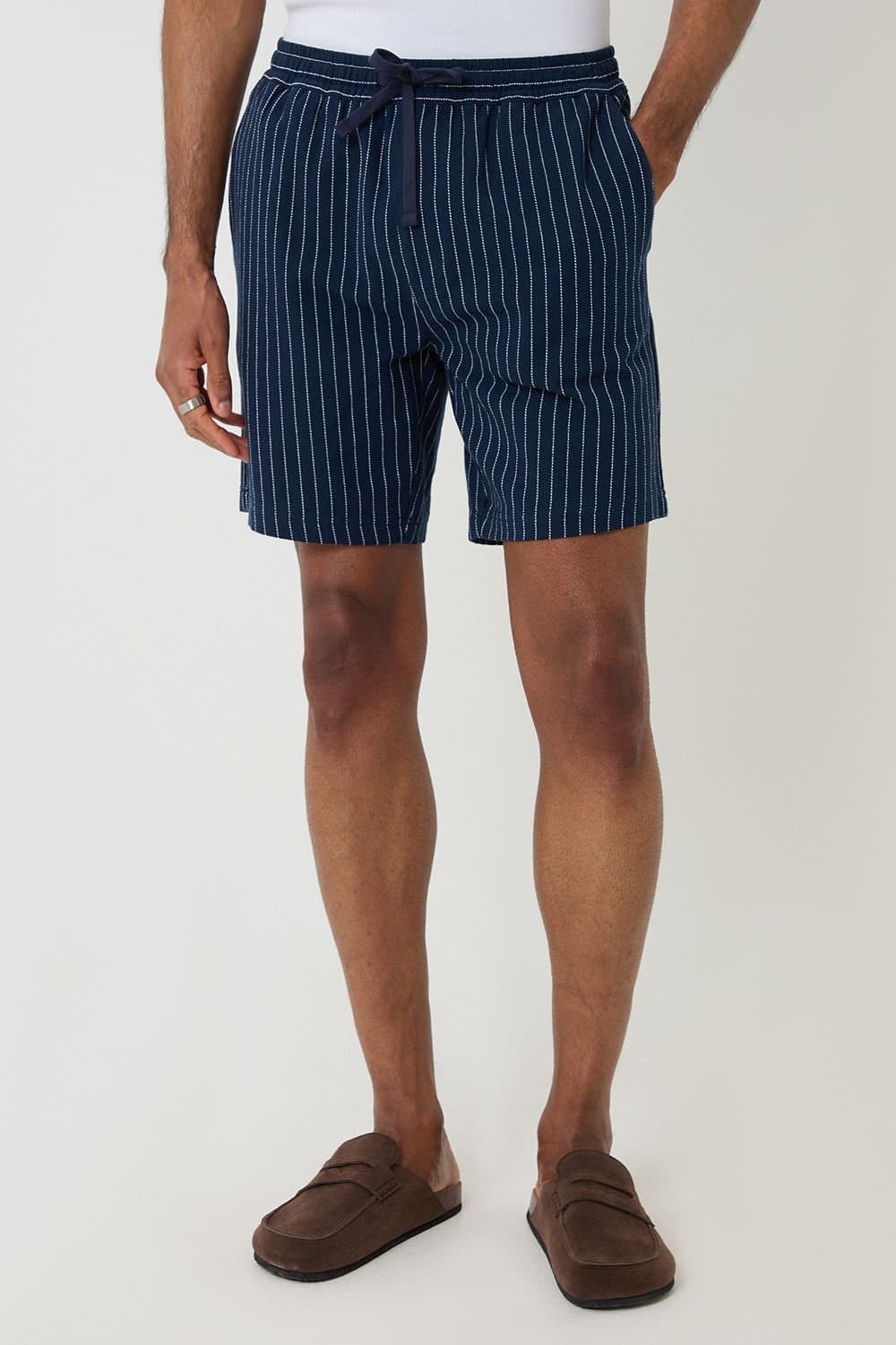 Threadbare Threadbare Men's Shorter Length Stripe Cotton Shorts in Navy